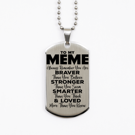 Motivational Meme Silver Dog Tag Necklace, Meme Always Remember You Are Braver Than You Believe, Best Birthday Gifts for Meme