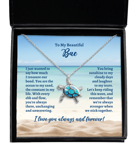 To My Bae Opal Sea Turtle Necklace - Motivational Gift for Mother's Day, Birthday, Christmas, Anniversary - Valentine's Day Jewelry Gift