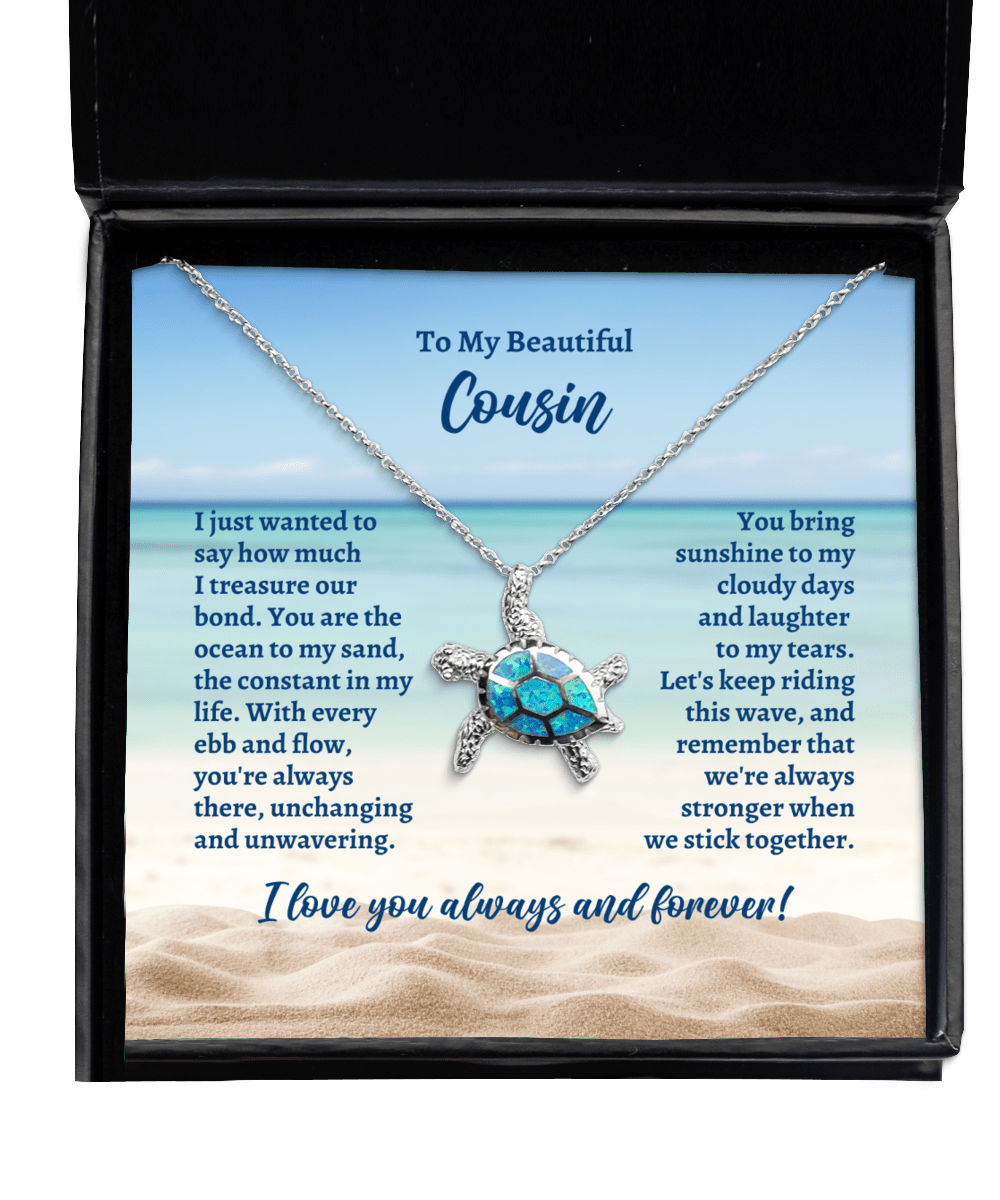 To My Cousin Opal Sea Turtle Necklace - Motivational Gift for Mother's Day, Birthday, Wedding, Christmas - Jewelry Gift for Cousin