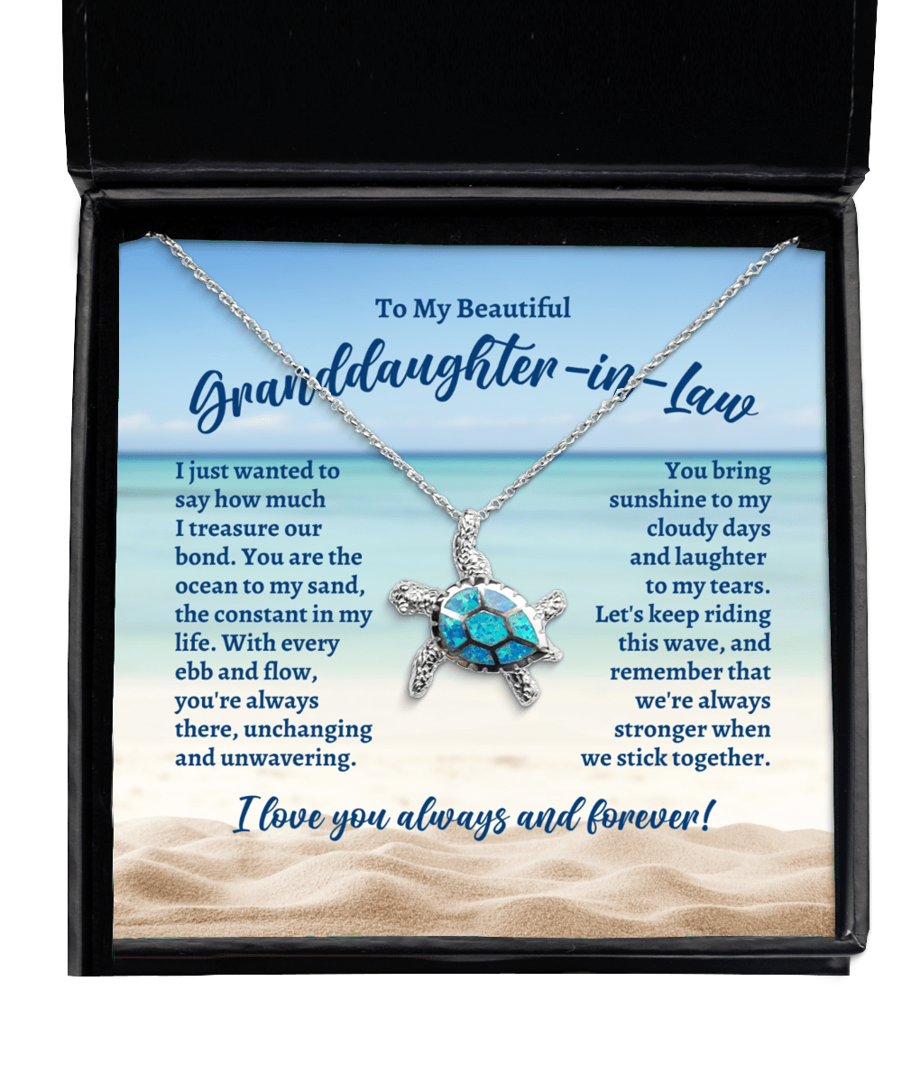 To My Granddaughter-in-Law Opal Sea Turtle Necklace - Motivational Gift for Mother's Day, Birthday, Wedding, Christmas