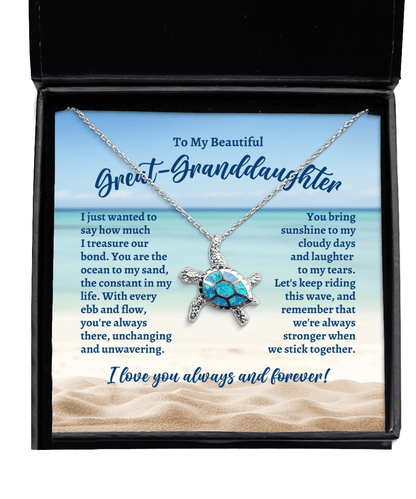 To My Great-Granddaughter Opal Sea Turtle Necklace - Motivational Gift for Mother's Day, Birthday, Wedding, Christmas