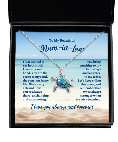 To My Mum-in-Law Opal Sea Turtle Necklace - Motivational Gift for Mother's Day, Birthday, Wedding, Christmas - Jewelry Gift for Mum-in-Law