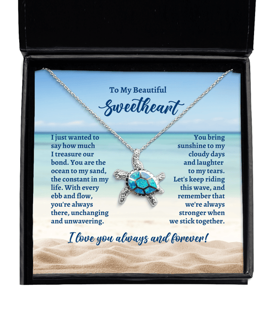 To My Sweetheart Opal Sea Turtle Necklace - Gift for Mother's Day, Birthday, Wedding - Anniversary Gift for Wife, Fiancee, Girlfriend