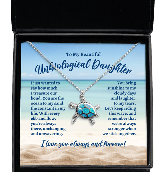 To My Unbiological Daughter Opal Sea Turtle Necklace - Gift for Mother's Day, Birthday, Wedding - Gift for Stepdaughter, Daughter-in-Law