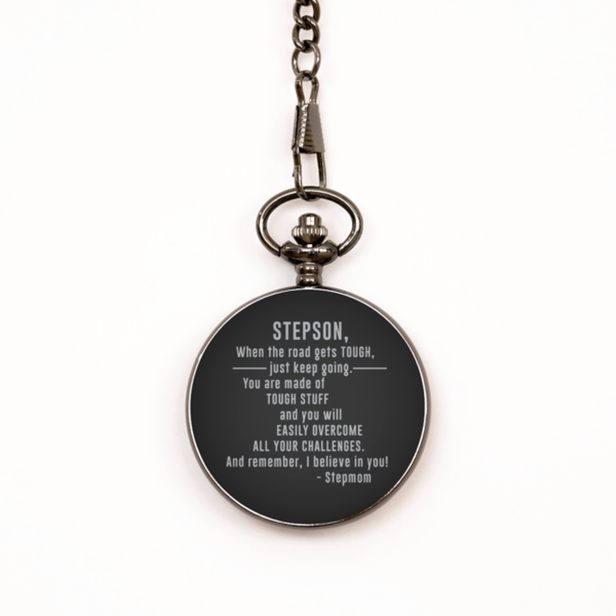 To My Stepson Black Pocket Watch - Gift from Stepmom - Stepson Birthday, Christmas, Graduation - Motivational Gift for Stepson