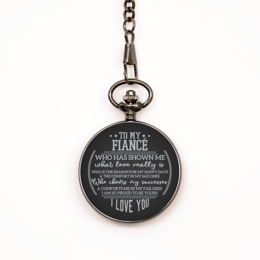 To My Fiance Engraved Black Pocket Watch - Anniversary Gift - Future Husband Christmas Gift - Valentine's Day Gift - Birthday Gift
