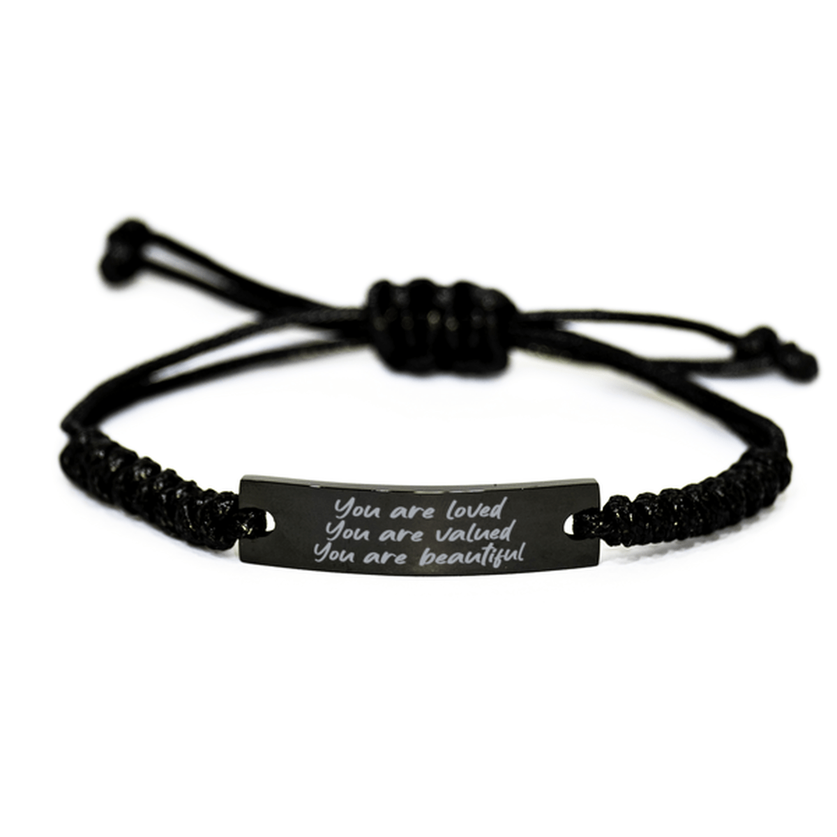 You Are Loved - You Are Valued - You Are Beautiful - Black Rope Bracelet for Motivation - Jewelry Gift for Teen Girl