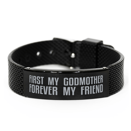 Unique Godmother Black Shark Mesh Bracelet, First My Godmother Forever My Friend, Best Gift for Godmother Mothers Day, Birthday, Christmas