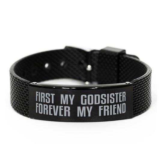 Unique Godsister Black Shark Mesh Bracelet, First My Godsister Forever My Friend, Best Gift for Godsister Birthday, Christmas