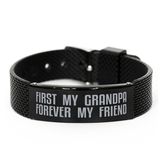 Unique Grandpa Black Shark Mesh Bracelet, First My Grandpa Forever My Friend, Best Gift for Grandpa Birthday, Christmas