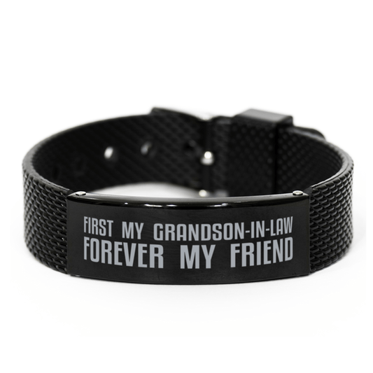Unique Grandson-in-law Black Shark Mesh Bracelet, First My Grandson-in-law Forever My Friend, Best Gift for Grandson-in-law Birthday, Christmas