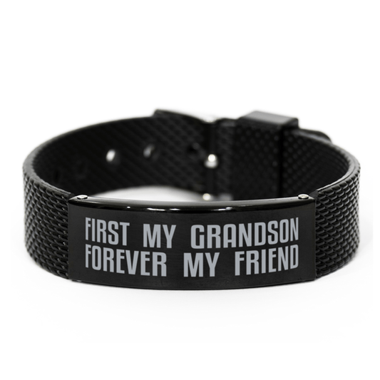 Unique Grandson Black Shark Mesh Bracelet, First My Grandson Forever My Friend, Best Gift for Grandson Birthday, Christmas