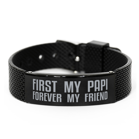 Unique Papi Black Shark Mesh Bracelet, First My Papi Forever My Friend, Best Gift for Papi Fathers Day, Birthday, Christmas
