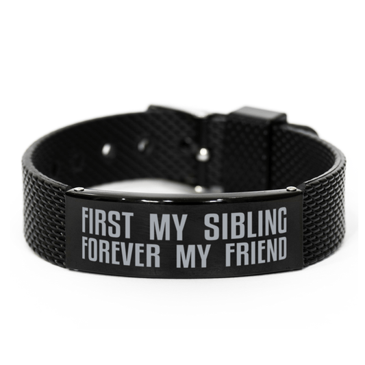 Unique Sibling Black Shark Mesh Bracelet, First My Sibling Forever My Friend, Best Gift for Sibling Birthday, Christmas