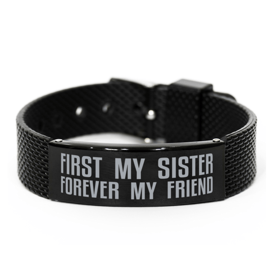 Unique Sister Black Shark Mesh Bracelet, First My Sister Forever My Friend, Best Gift for Sister Birthday, Christmas