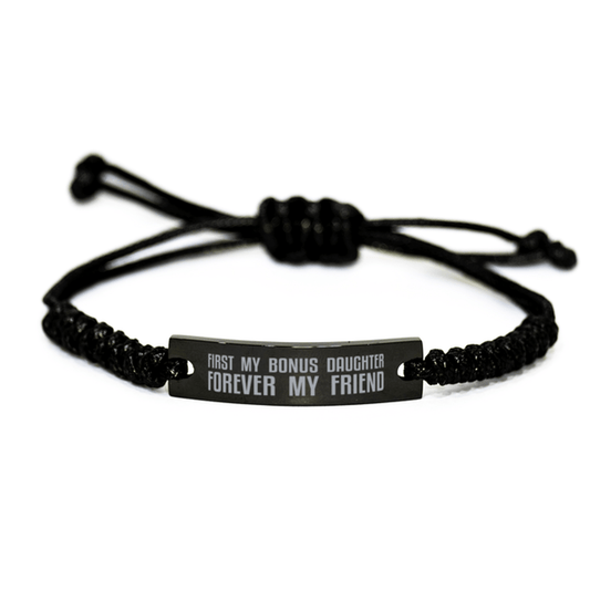 Unique Bonus Daughter Engraved Rope Bracelet, First My Bonus Daughter Forever My Friend, Best Gift for Stepdaughter Daughter-in-Law Birthday, Christmas
