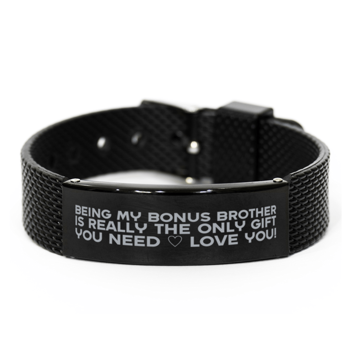 Funny Bonus Brother Black Shark Mesh Bracelet, Being My Bonus Brother Is Really the Only Gift You Need, Best Birthday Gifts for Bonus Brother