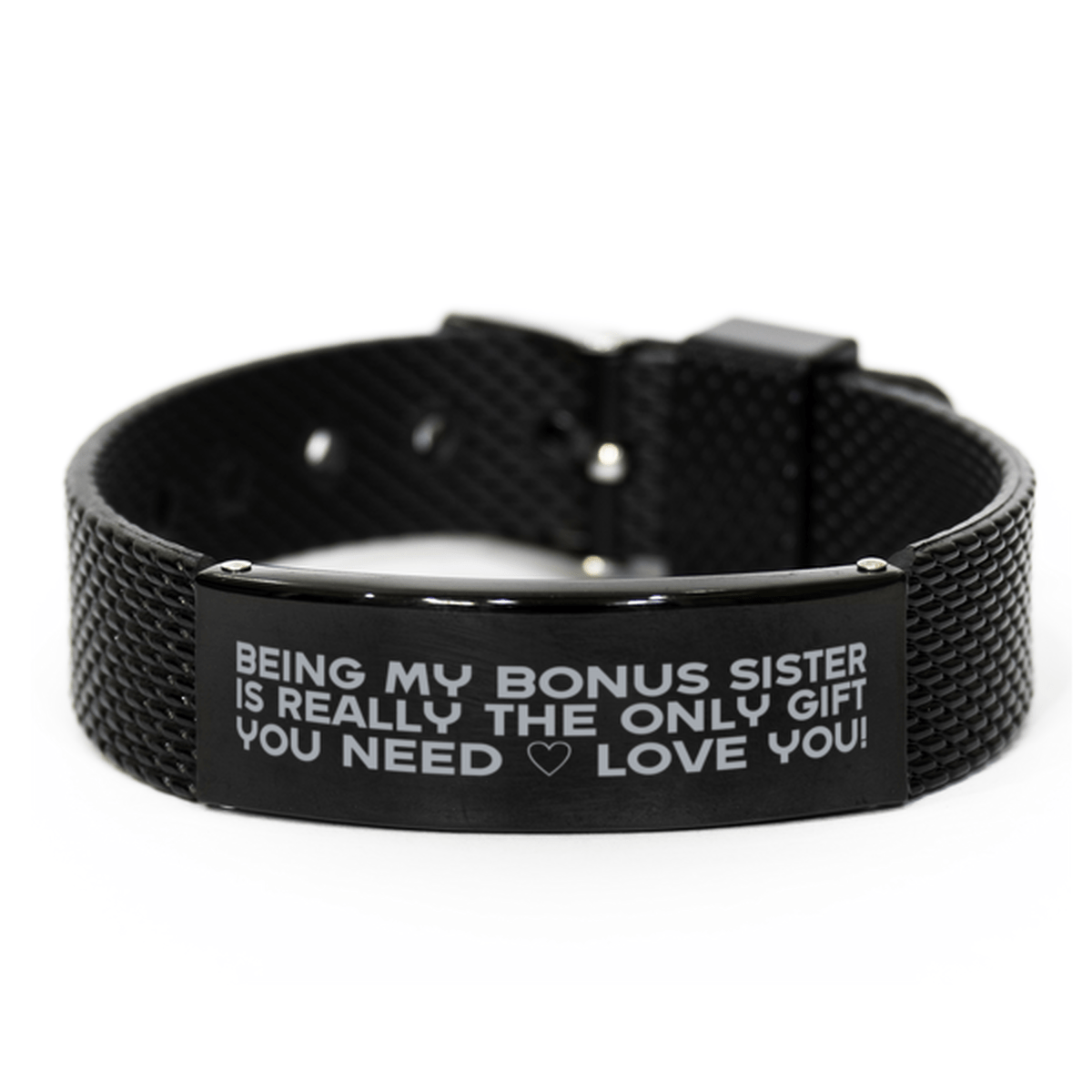 Funny Bonus Sister Black Shark Mesh Bracelet, Being My Bonus Sister Is Really the Only Gift You Need, Best Birthday Gifts for Bonus Sister