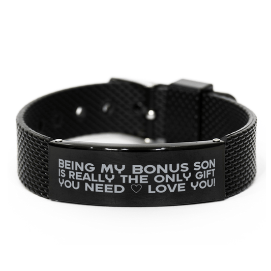 Funny Bonus Son Black Shark Mesh Bracelet, Being My Bonus Son Is Really the Only Gift You Need, Best Birthday Gifts for Bonus Son