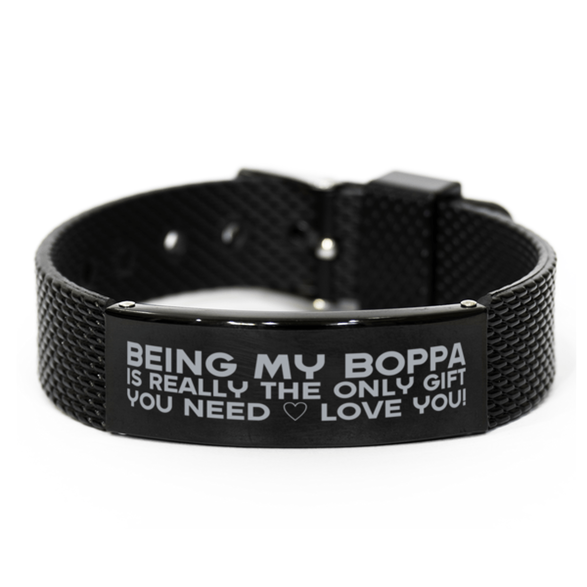 Funny Boppa Black Shark Mesh Bracelet, Being My Boppa Is Really the Only Gift You Need, Best Birthday Gifts for Boppa