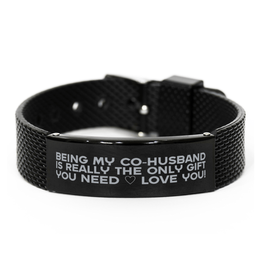 Funny Co-husband Black Shark Mesh Bracelet, Being My Co-husband Is Really the Only Gift You Need, Best Birthday Gifts for Co-husband