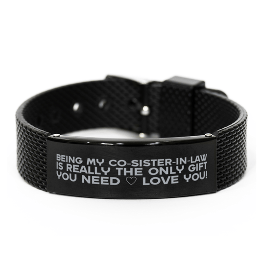 Funny Co-sister-in-law Black Shark Mesh Bracelet, Being My Co-sister-in-law Is Really the Only Gift You Need, Best Birthday Gifts for Co-sister-in-law