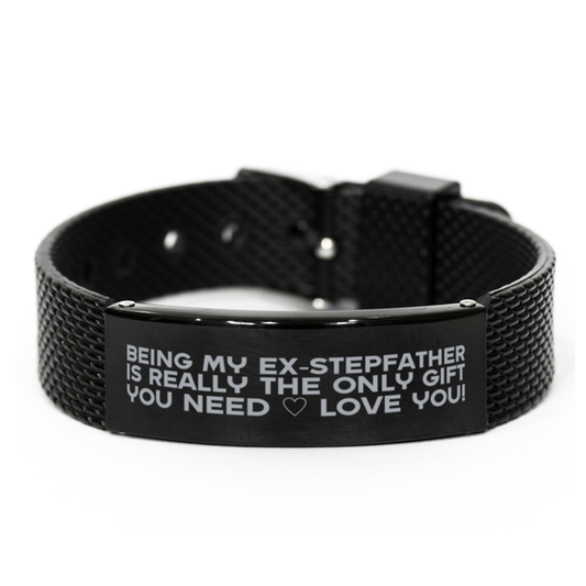 Funny Ex-stepfather Black Shark Mesh Bracelet, Being My Ex-stepfather Is Really the Only Gift You Need, Best Birthday Gifts for Ex-stepfather