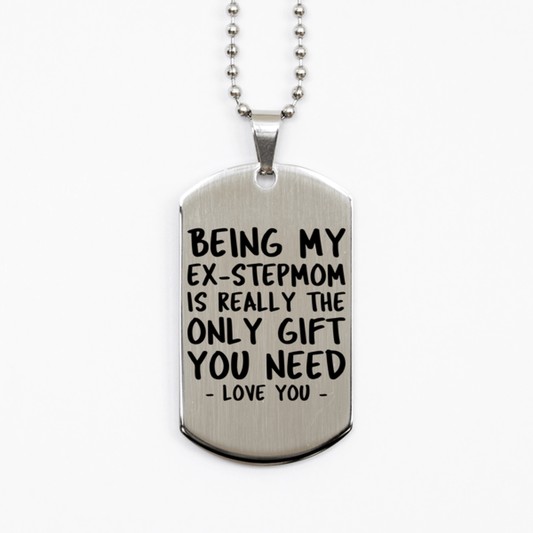 Funny Ex-stepmom Silver Dog Tag Necklace, Being My Ex-stepmom Is Really the Only Gift You Need, Best Birthday Gifts for Ex-stepmom