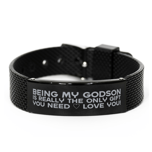 Funny Godson Black Shark Mesh Bracelet, Being My Godson Is Really the Only Gift You Need, Best Birthday Gifts for Godson