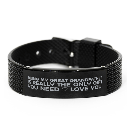 Funny Great-grandfather Black Shark Mesh Bracelet, Being My Great-grandfather Is Really the Only Gift You Need, Best Birthday Gifts for Great-grandfather