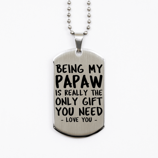 Funny Papaw Silver Dog Tag Necklace, Being My Papaw Is Really the Only Gift You Need, Best Birthday Gifts for Papaw
