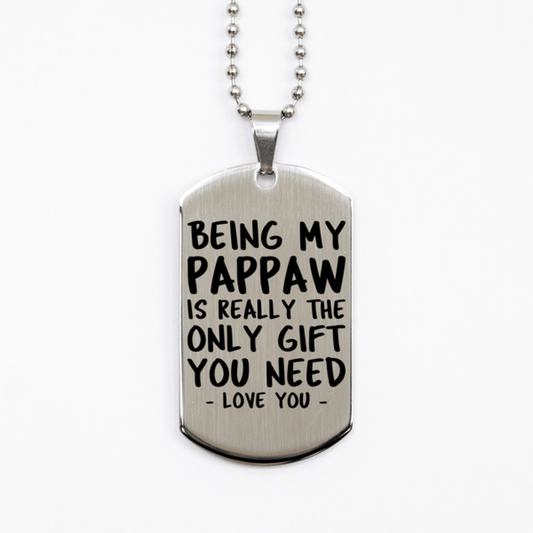 Funny Pappaw Silver Dog Tag Necklace, Being My Pappaw Is Really the Only Gift You Need, Best Birthday Gifts for Pappaw