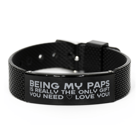 Funny Paps Black Shark Mesh Bracelet, Being My Paps Is Really the Only Gift You Need, Best Birthday Gifts for Paps