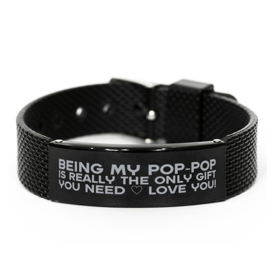 Funny Pop-pop Black Shark Mesh Bracelet, Being My Pop-pop Is Really the Only Gift You Need, Best Birthday Gifts for Pop-pop