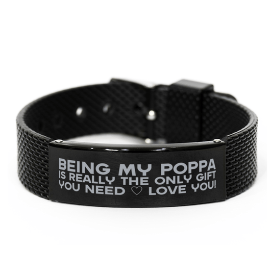 Funny Poppa Black Shark Mesh Bracelet, Being My Poppa Is Really the Only Gift You Need, Best Birthday Gifts for Poppa