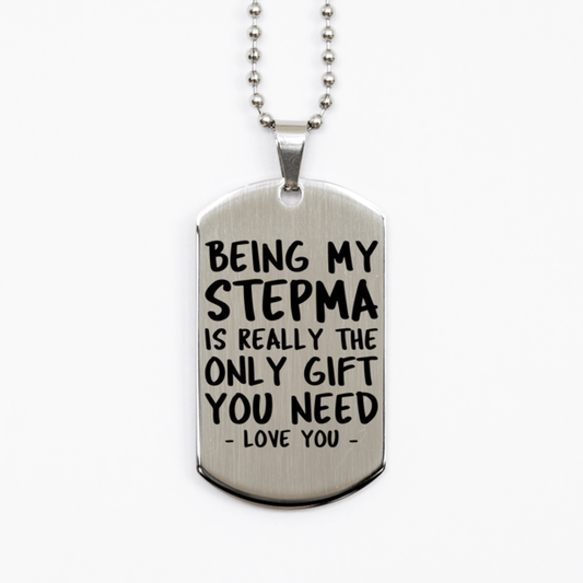 Funny Stepma Silver Dog Tag Necklace, Being My Stepma Is Really the Only Gift You Need, Best Birthday Gifts for Stepma