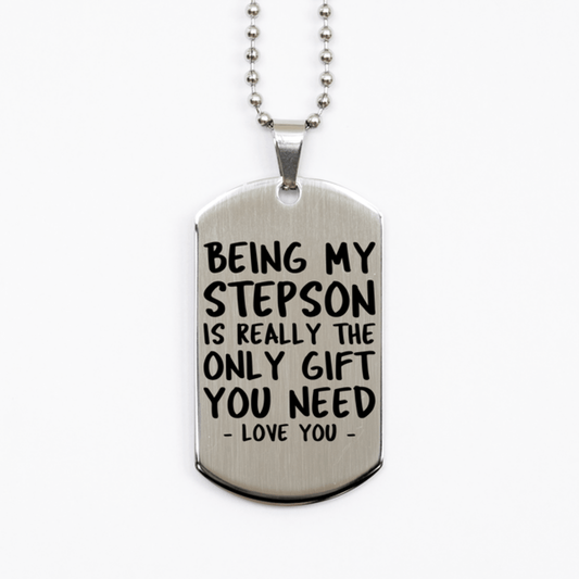 Funny Stepson Silver Dog Tag Necklace, Being My Stepson Is Really the Only Gift You Need, Best Birthday Gifts for Stepson