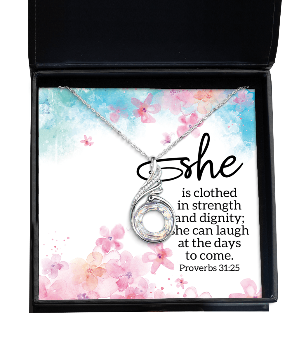 Gifts for Women - She Is Clothed in Stength and Dignity - Phoenix Necklace for Encouragement, Motivation - Jewelry Gift for Mom, Daughter, Sister, Friend