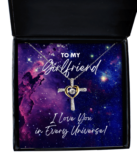 Girlfriend Gift - I Love You In Every Universe - Cross Necklace for Birthday, Anniversary, Valentine's Day, Mother's Day, Christmas - Jewelry Gift for Comic Book Girlfriend