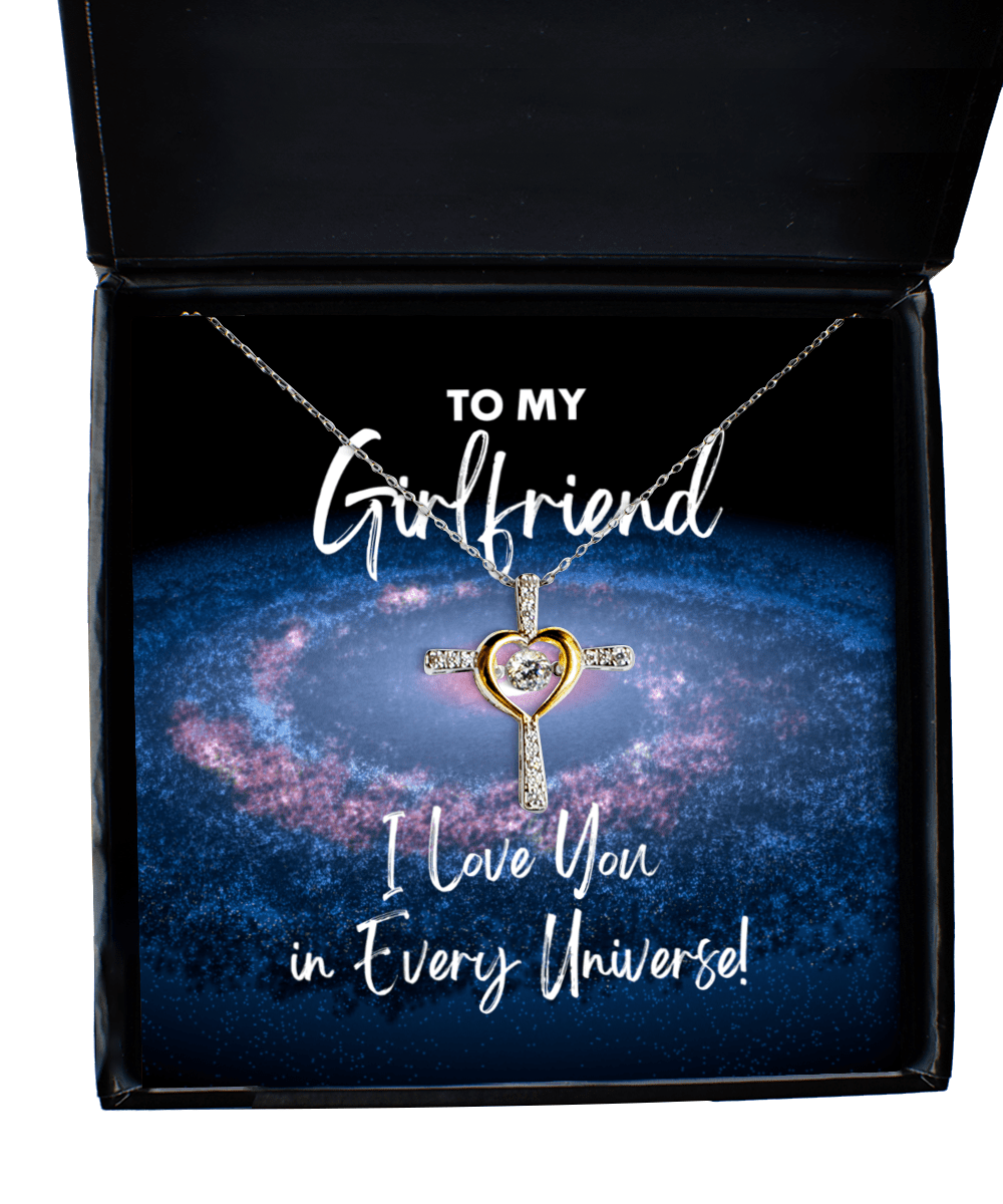 Girlfriend Gift - I Love You In Every Universe - Cross Necklace for Valentine's Day, Birthday, Anniversary, Mother's Day, Christmas - Jewelry Gift for Comic Book Girlfriend