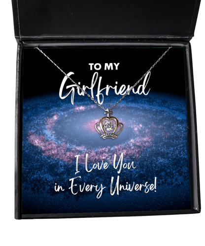 Girlfriend Gift - I Love You In Every Universe - Crown Necklace for Valentine's Day, Birthday, Anniversary, Mother's Day, Christmas - Jewelry Gift for Comic Book Girlfriend