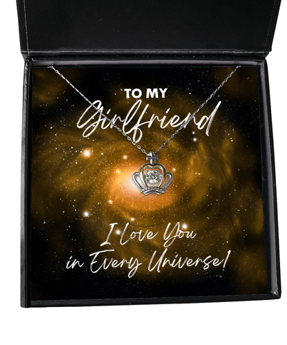Girlfriend Gift - I Love You In Every Universe - Crown Necklace for Valentine's Day, Birthday, Anniversary, Mother's Day, Christmas - Jewelry Gift for Comic Book Girlfriend
