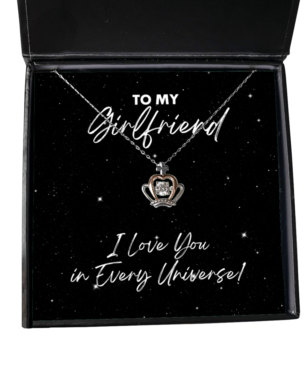Girlfriend Gift - I Love You In Every Universe - Crown Necklace - Jewelry Gift for Comic Book Girlfriend