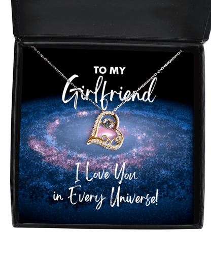 Girlfriend Gift - I Love You In Every Universe - Love Dancing Heart Necklace for Valentine's Day, Birthday, Anniversary, Mother's Day, Christmas - Jewelry Gift for Comic Book Girlfriend