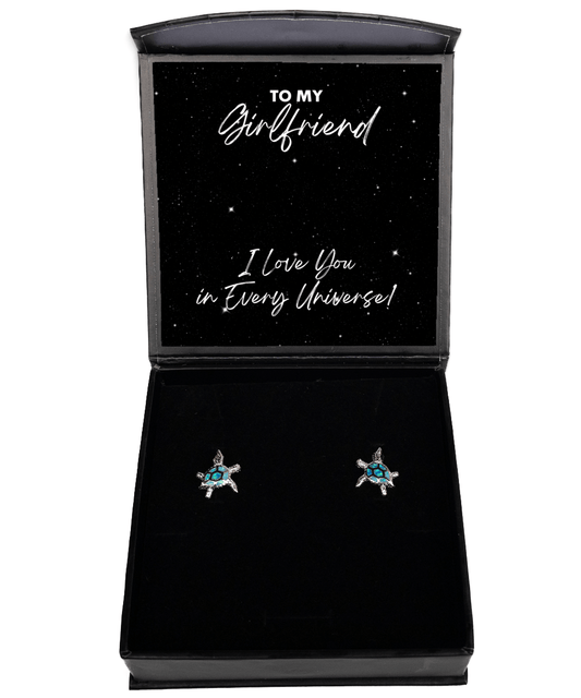 Girlfriend Gift - I Love You In Every Universe - Opal Turtle Earrings for Anniversary, Birthday, Valentine's Day, Mother's Day, Christmas - Jewelry Gift for Comic Book Girlfriend