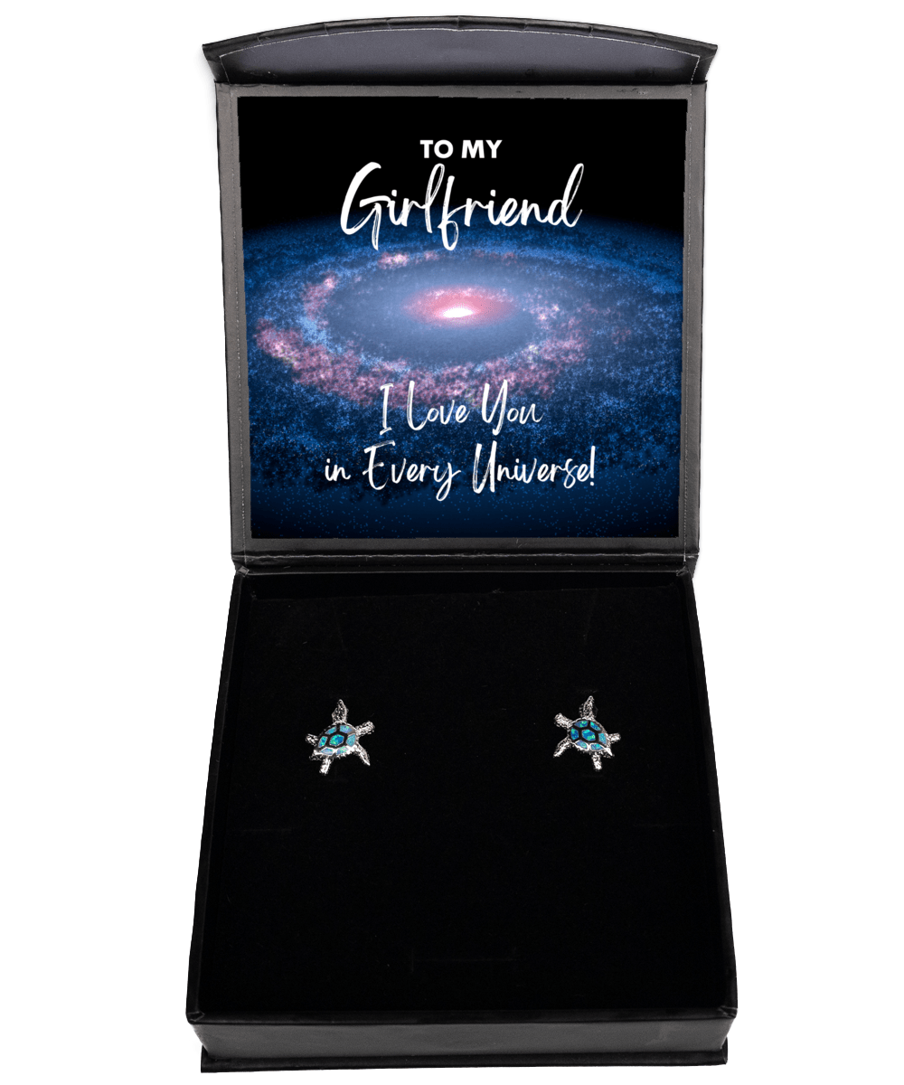 Girlfriend Gift - I Love You In Every Universe - Opal Turtle Earrings for Valentine's Day, Birthday, Anniversary, Mother's Day, Christmas - Jewelry Gift for Comic Book Girlfriend