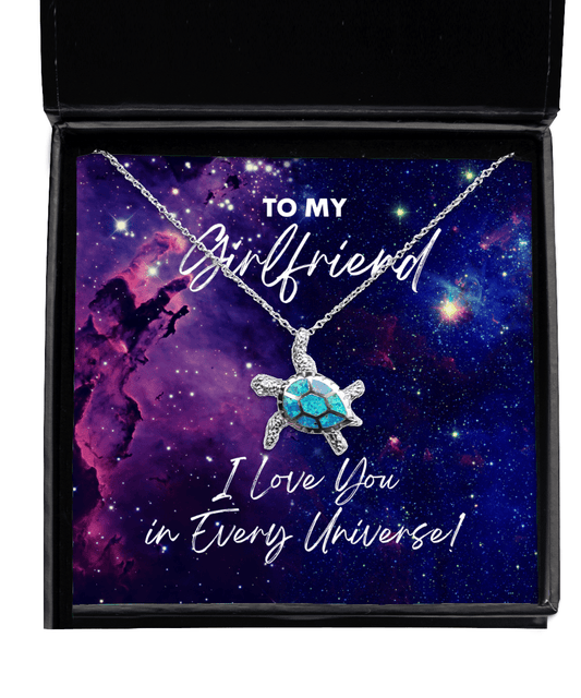 Girlfriend Gift - I Love You In Every Universe - Opal Turtle Necklace for Birthday, Anniversary, Valentine's Day, Mother's Day, Christmas - Jewelry Gift for Comic Book Girlfriend