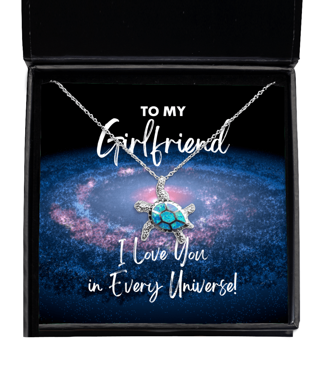 Girlfriend Gift - I Love You In Every Universe - Opal Turtle Necklace for Valentine's Day, Birthday, Anniversary, Mother's Day, Christmas - Jewelry Gift for Comic Book Girlfriend