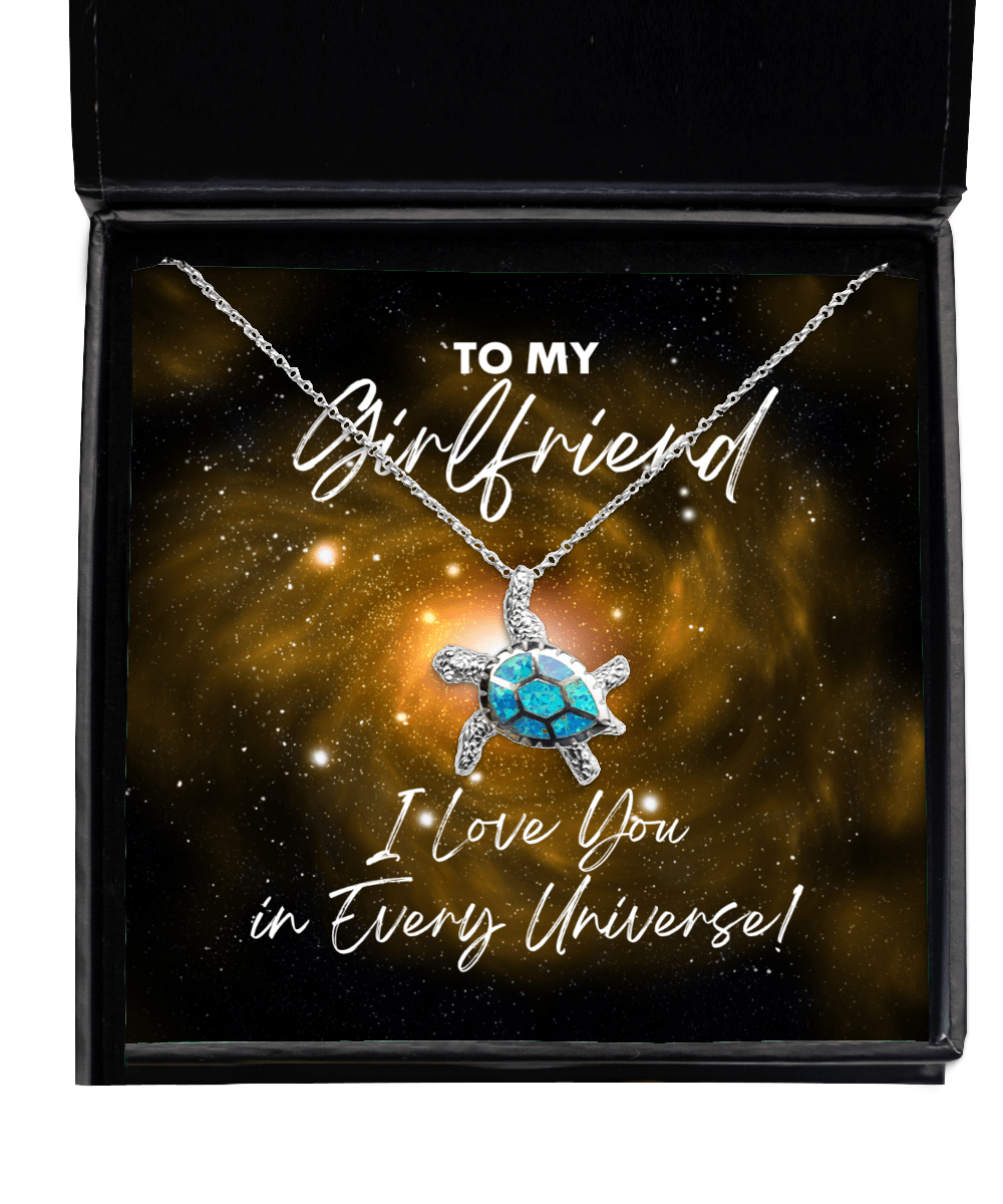 Girlfriend Gift - I Love You In Every Universe - Opal Turtle Necklace for Valentine's Day, Birthday, Anniversary, Mother's Day, Christmas - Jewelry Gift for Comic Book Girlfriend