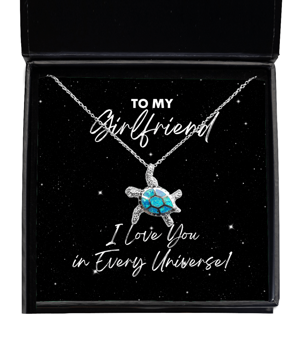 Girlfriend Gift - I Love You In Every Universe - Opal Turtle Necklace - Jewelry Gift for Comic Book Girlfriend